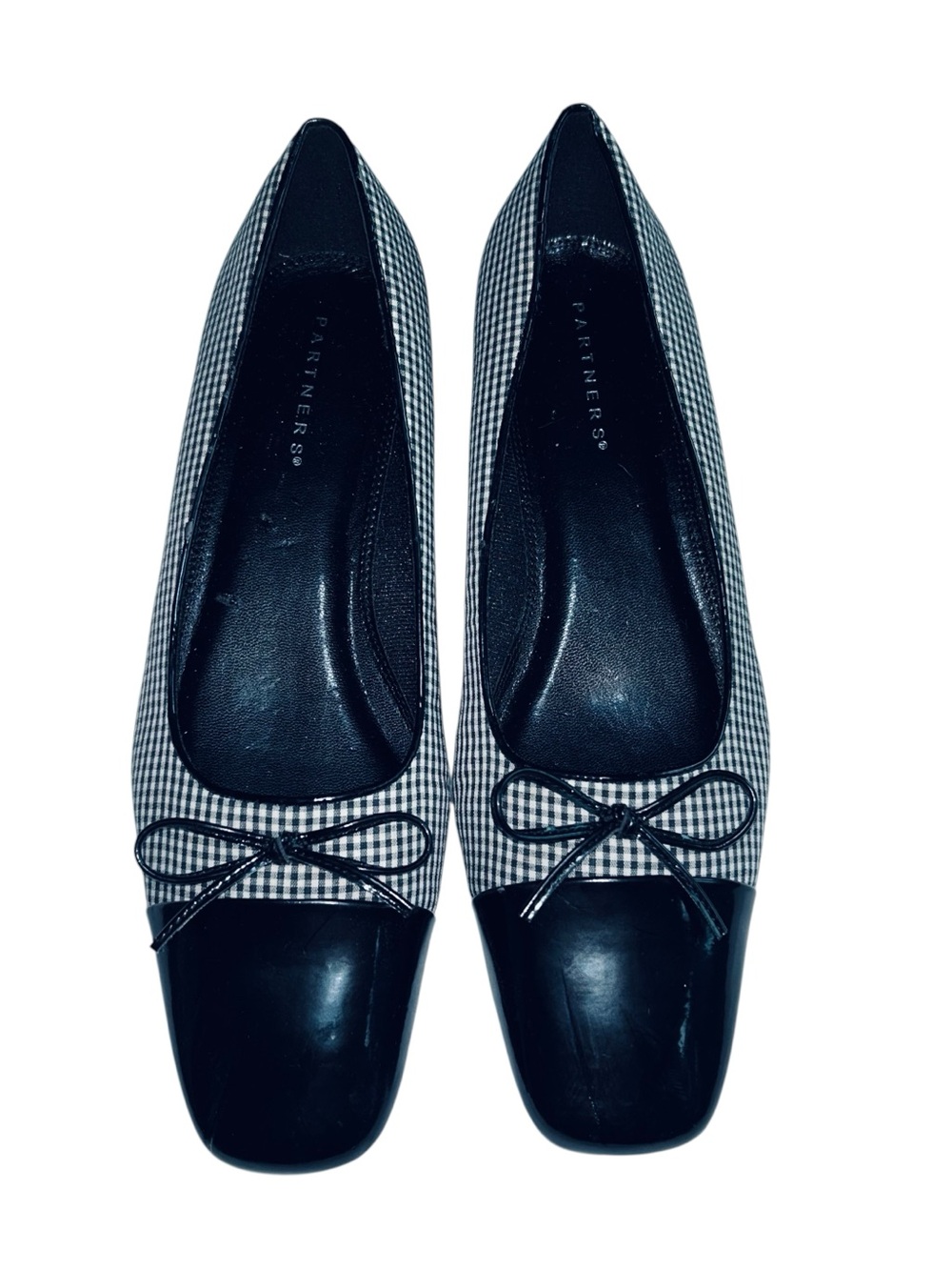Partner's Black & White Gingham Cap-Toe Ballet Flats with Bow Accent size 10